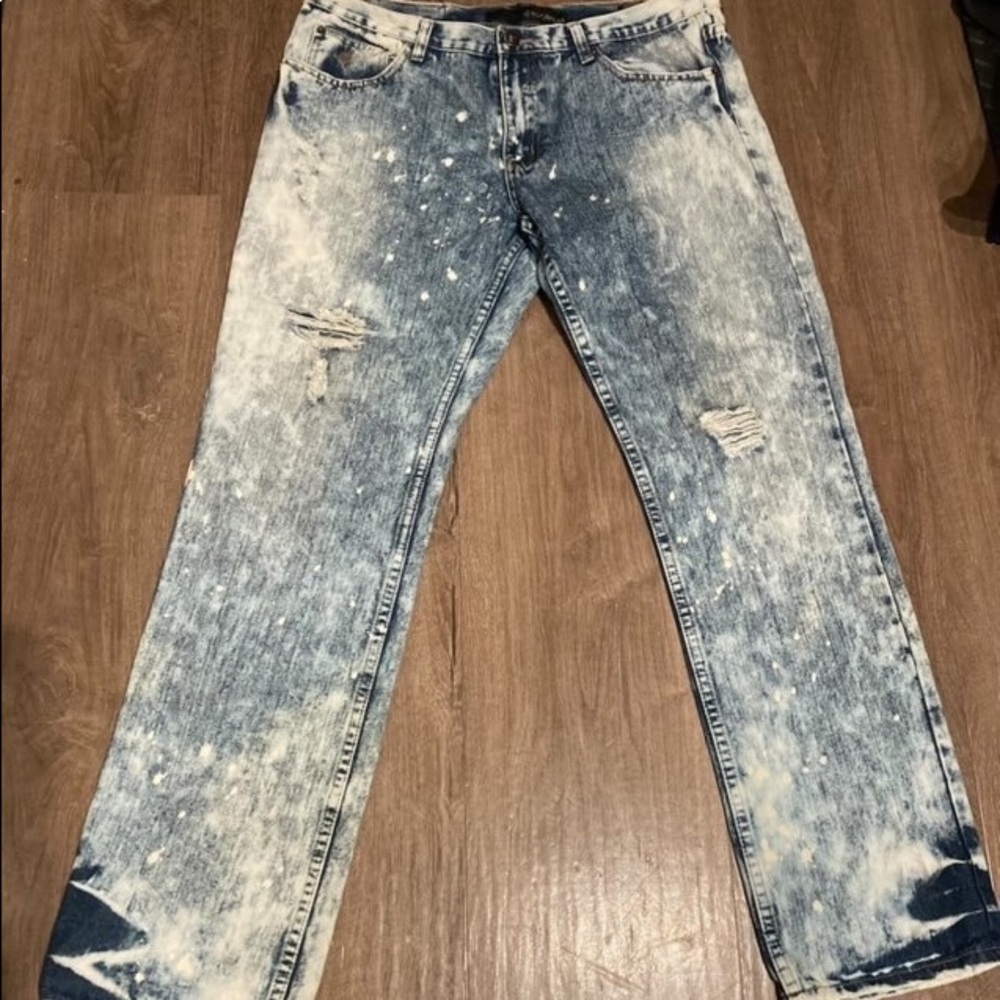 Rocawear Men's Top Stitch Loose Fit Denim Jeans, New Hip Hop Era, Acid Wash Sz36